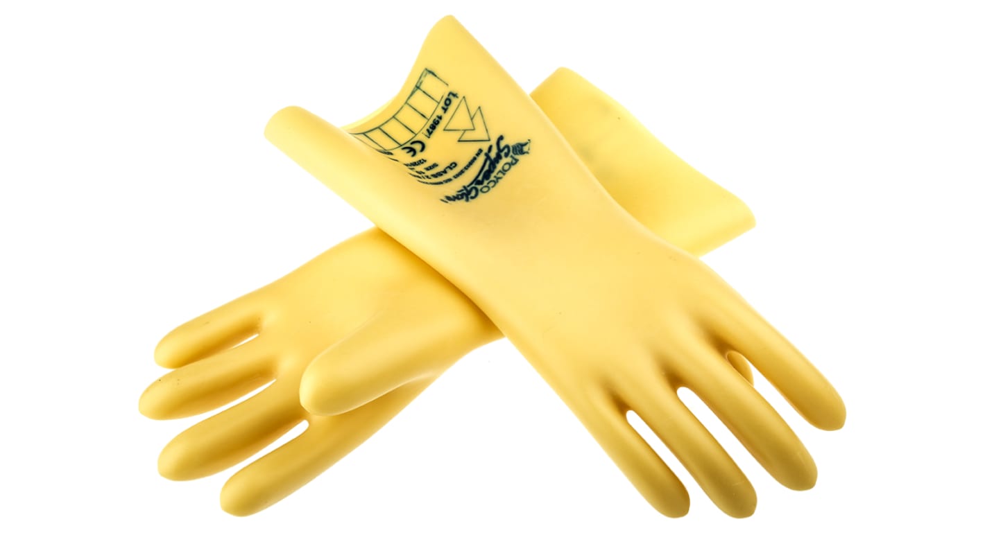 Polyco Healthline Electricians Gloves Yellow Latex Electrical Protection Electrical Insulating Gloves, Size 10, Large,