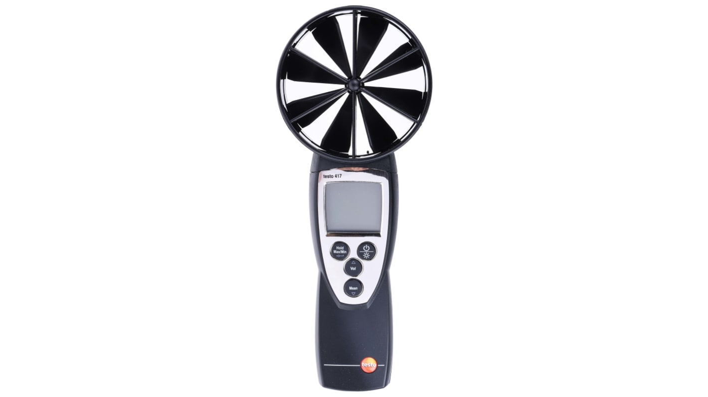 Testo 417 Anemometer bis 20m/s +50°C max.Temp., 0.01m/s versch.Messparam., Typ NTC, Flügelrad