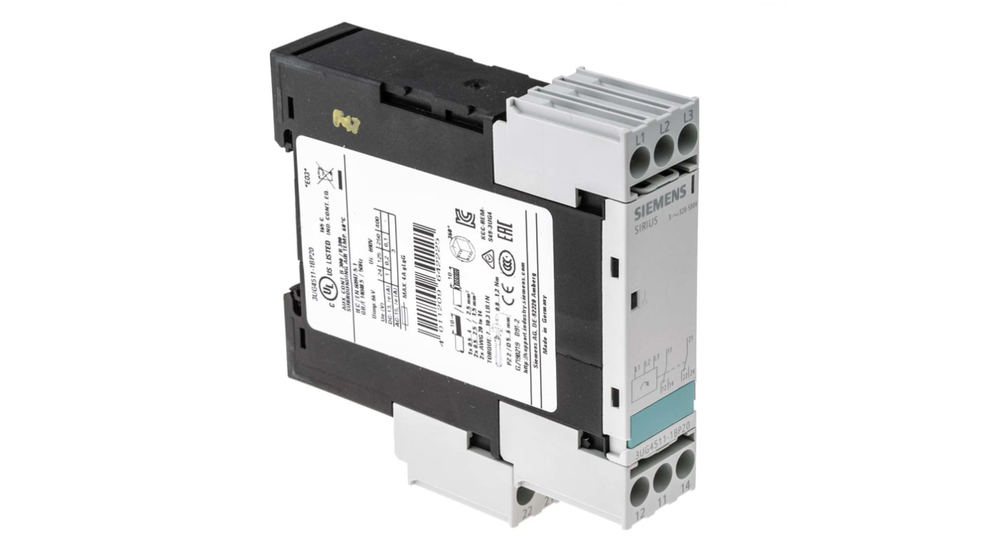 3UG45111BP20 Siemens Phase Monitoring Relay, 3 Phase, DPDT, DIN Rail