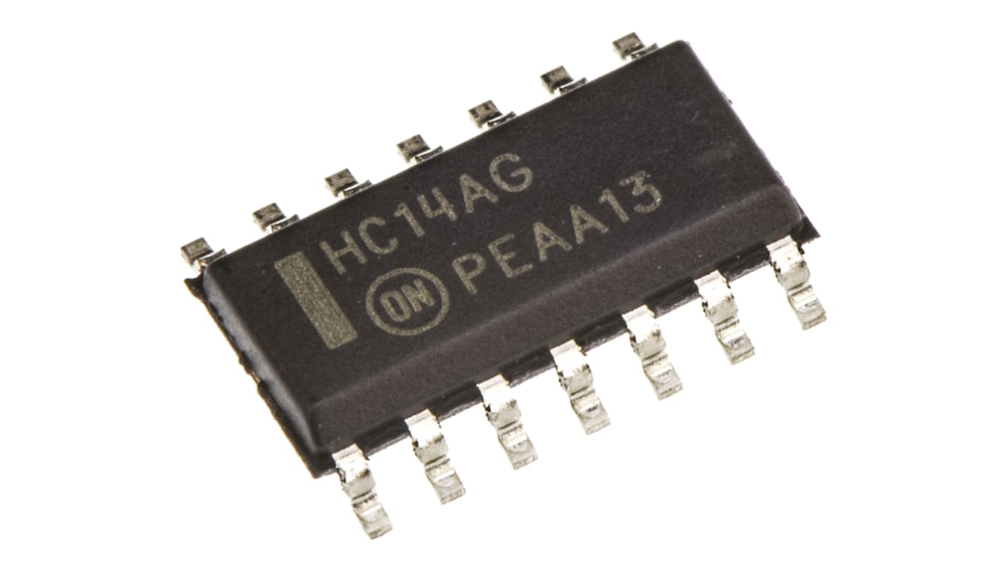 onsemi Inverter Schmitt-Trigger Hex 13 ns @ 6 V, 15 ns @ 4.5 V, 30 ns @ 3 V, 75 ns @ 2 V, SOIC