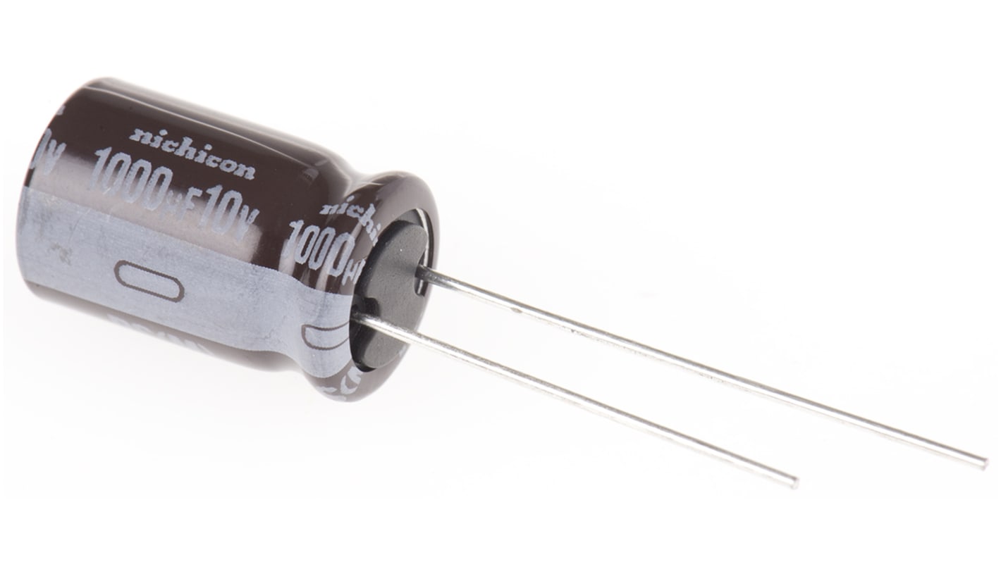 Condensador electrolítico Nichicon serie PS, 1000μF, ±20%, 10V dc, Radial, Orificio pasante, 10 (Dia.) x 16mm, paso 5mm