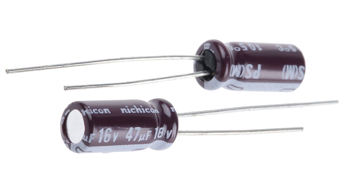 Nichicon PS, THT Elektrolyt Kondensator 47μF ±20% / 16V dc, Ø 5mm x 11mm, bis 105°C