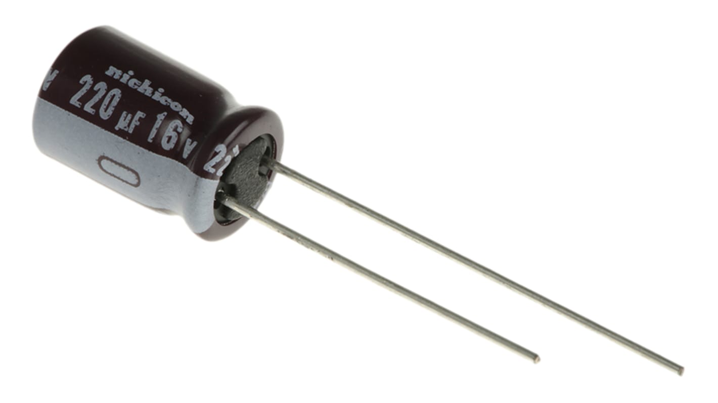 Nichicon 220μF Aluminium Electrolytic Capacitor 16V dc, Radial, Through Hole - UPS1C221MPD