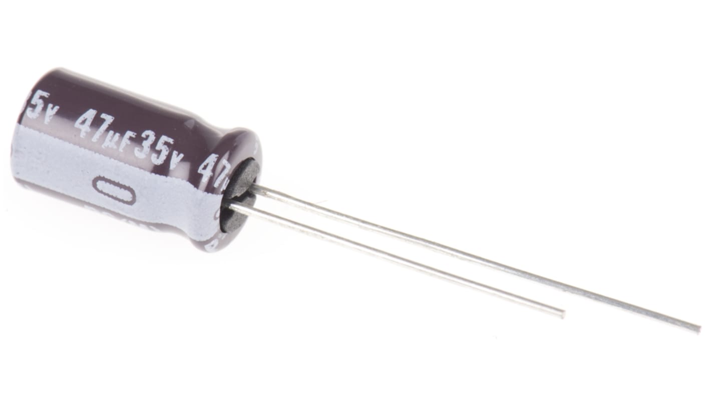 Nichicon PS, THT Elektrolyt Kondensator 47μF ±20% / 35V dc, Ø 6.3mm x 11mm, bis 105°C