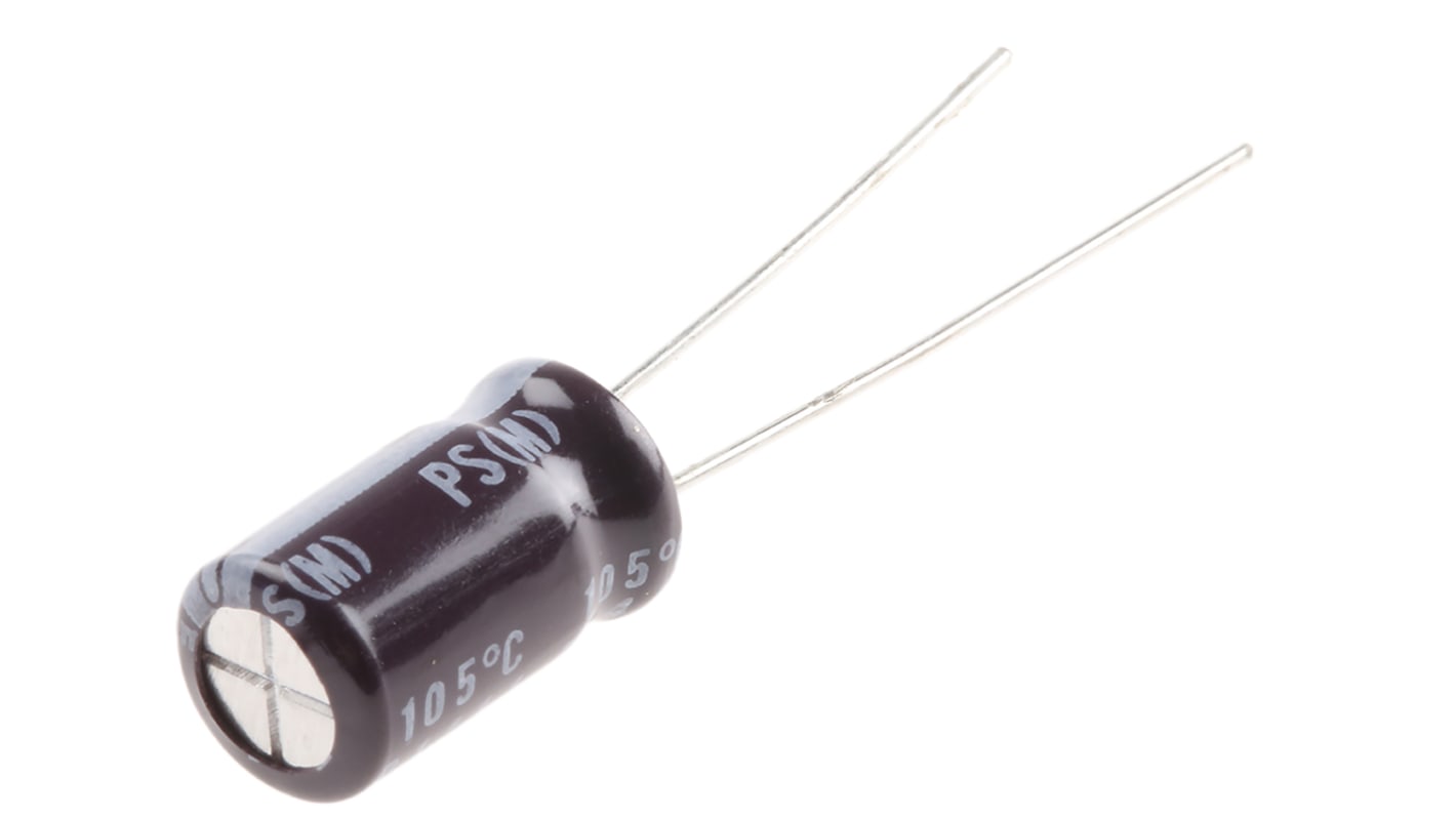 Condensador electrolítico Nichicon serie PS, 47μF, ±20%, 50V dc, mont. pasante, 6.3 (Dia.) x 11mm, paso 2.5mm
