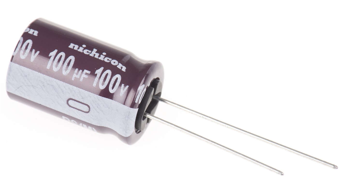 Nichicon 100μF Aluminium Electrolytic Capacitor 100V dc, Radial, Through Hole - UPS2A101MHD