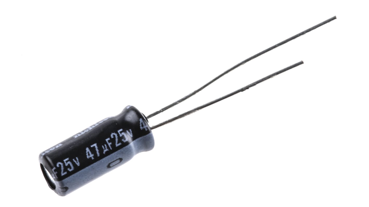 Nichicon 47μF Aluminium Electrolytic Capacitor 25V dc, Radial, Through Hole - UVR1E470MDD