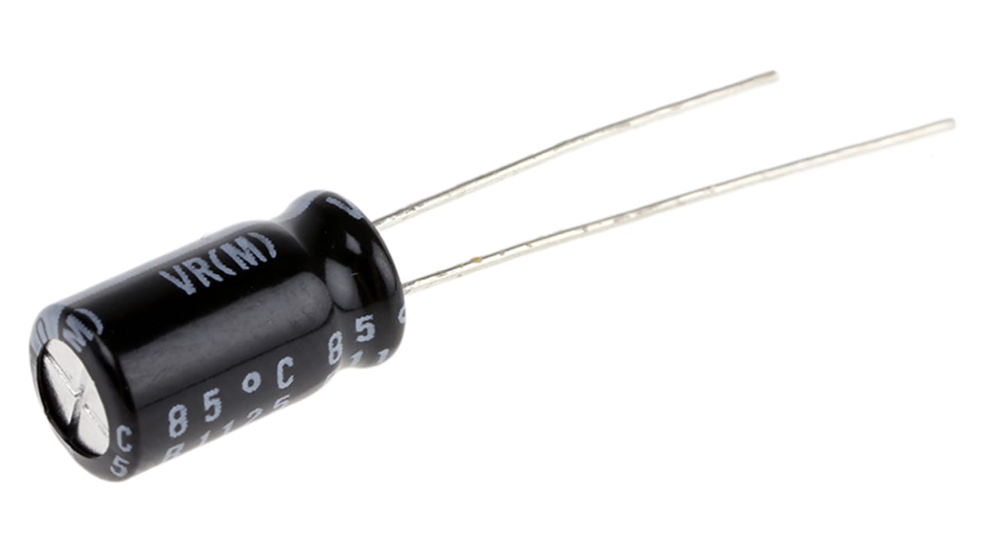 Nichicon 100μF Aluminium Electrolytic Capacitor 25V dc, Radial, Through Hole - UVR1E101MED