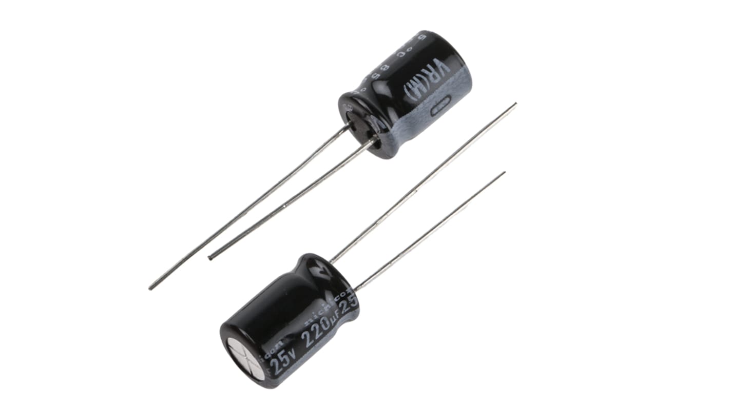 Nichicon VR, THT Aluminium-Elektrolyt Kondensator 220μF ±20% / 25V dc, Ø 8mm x 11.5mm, +85°C