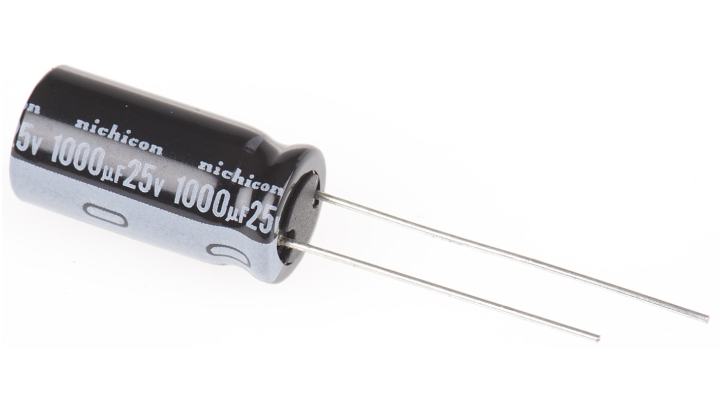 Nichicon VR, THT Aluminium-Elektrolyt Kondensator 1000μF ±20% / 25V dc, Ø 10mm x 20mm, +85°C