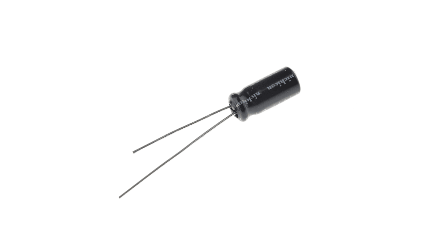 Condensador electrolítico Nichicon serie VR, 22μF, ±20%, 50V dc, Radial, Orificio pasante, 5 (Dia.) x 11mm, paso 2mm