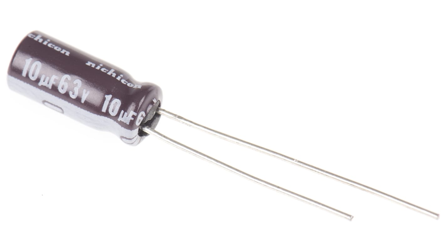 Nichicon PM, THT Aluminium-Elektrolyt Kondensator 10μF ±20% / 63V dc, Ø 5mm x 11mm, bis 105°C