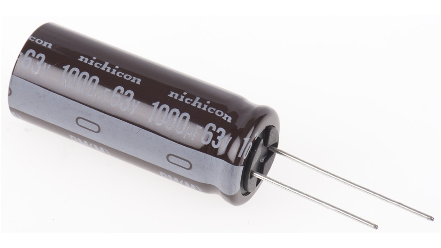 Nichicon PM, THT Aluminium-Elektrolyt Kondensator 1000μF ±20% / 63V dc, Ø 16mm x 40mm, bis 105°C