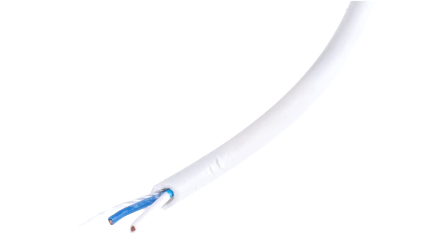 RS PRO 2 Core CW1308 Telephone Cable, White Sheath, 100m