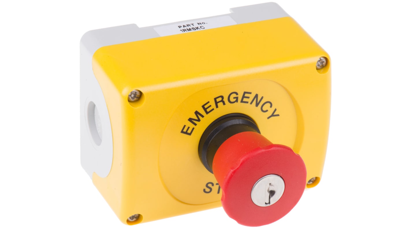 ABB Key Release Emergency Stop Push Button, Surface Mount, 1NC, IP66