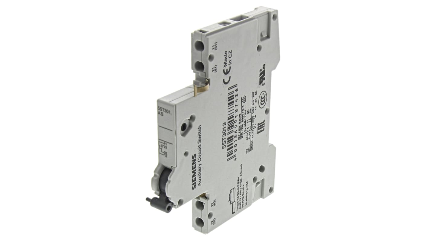 DIN Rail Mount, 2NC Kiegészítő érintkező, terminál típusa: Screw, 6 A, 230 V ac SENTRON