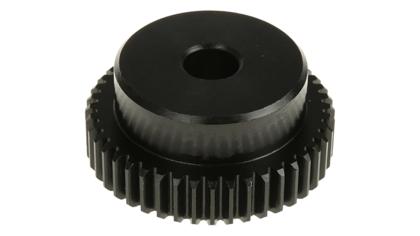 RS PRO Steel 44 Teeth Spur Gear, 1 Module, 10mm Bore Diam, 44mm Pitch Diam, 35mm Hub Diam