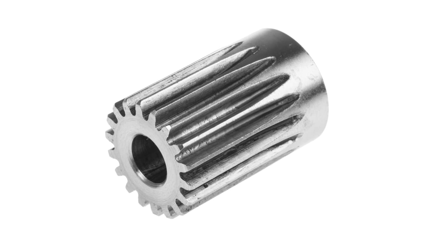 RS PRO Stainless Steel 18 Teeth Spur Gear, 1 Module, 8mm Bore Diam, 18mm Pitch Diam, 20mm Hub Diam