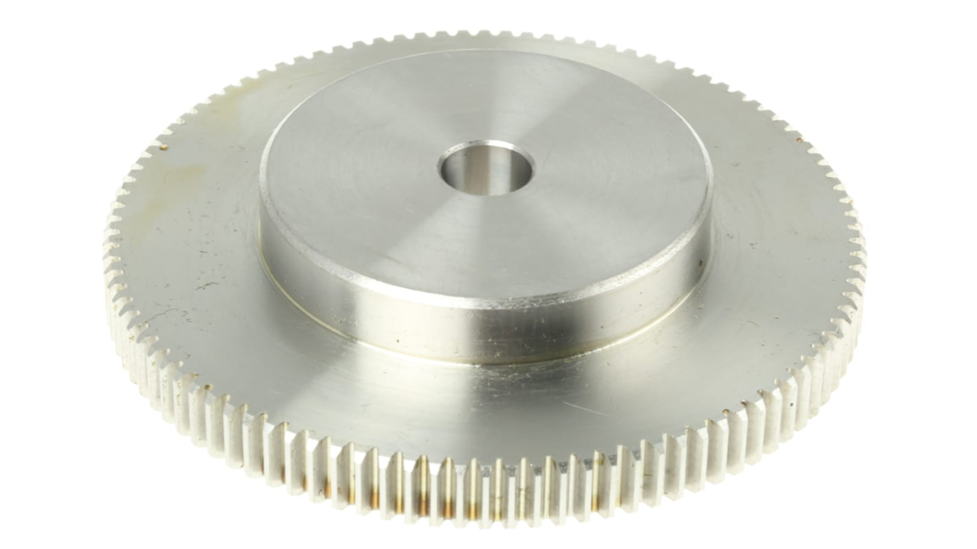 RS PRO Stainless Steel 100 Teeth Spur Gear, 1 Module, 12mm Bore Diam, 100mm Pitch Diam, 60mm Hub Diam