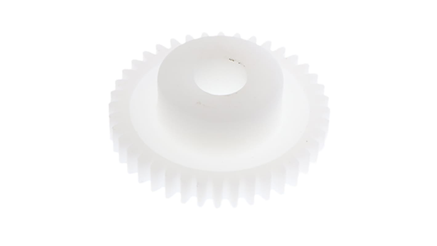 Ingranaggio cilindrico RS PRO, modulo 0.5, 40 denti, passo Ø 20mm, semigiunto Ø 12mm, foro Ø 5mm, in POM