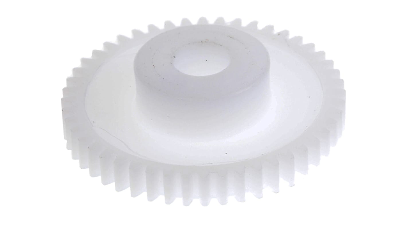 RS PRO POM 48 Teeth Spur Gear, 0.5 Module, 5mm Bore Diam, 24mm Pitch Diam, 12mm Hub Diam