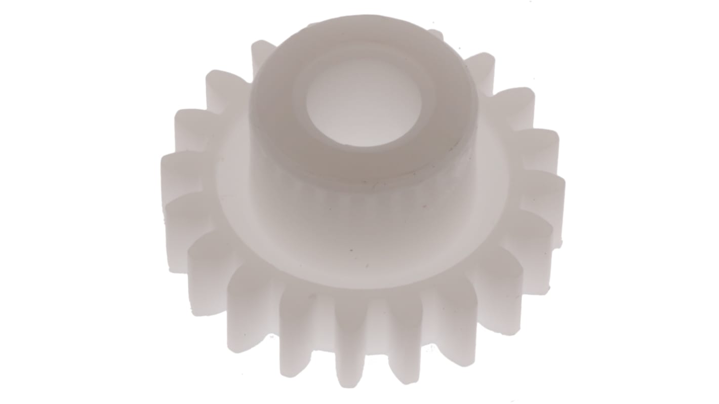 Ingranaggio cilindrico RS PRO, modulo 0.8, 20 denti, passo Ø 16mm, semigiunto Ø 10mm, foro Ø 5mm, in POM