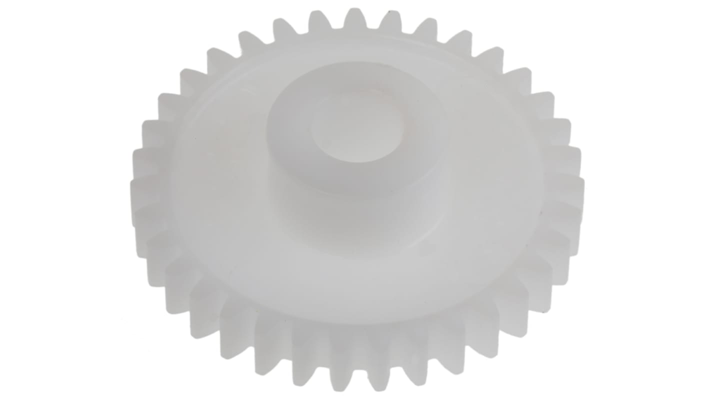 Ingranaggio cilindrico RS PRO, modulo 0.8, 35 denti, passo Ø 28mm, semigiunto Ø 12mm, foro Ø 6mm, in POM