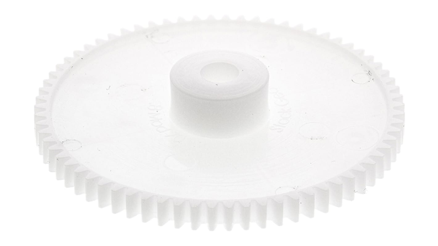 Ingranaggio cilindrico RS PRO, modulo 0.8, 70 denti, passo Ø 56mm, semigiunto Ø 15.5mm, foro Ø 6mm, in POM