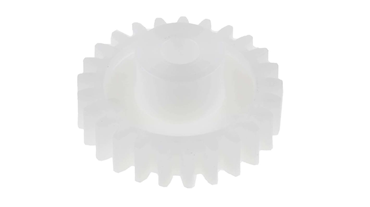 Ingranaggio cilindrico RS PRO, modulo 1, 25 denti, passo Ø 25mm, semigiunto Ø 11.7mm, foro Ø 5mm, in POM