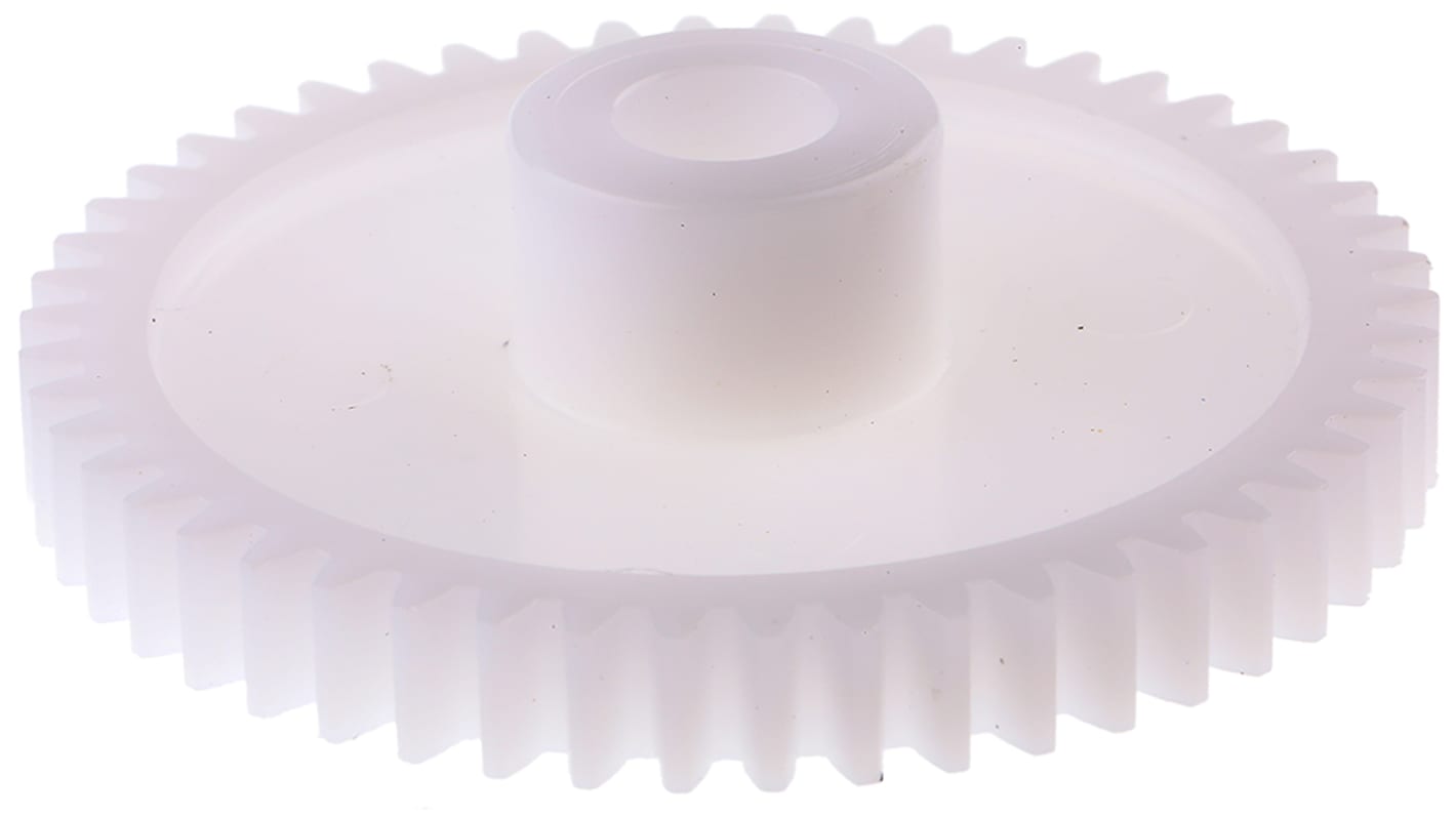 Ingranaggio cilindrico RS PRO, modulo 1, 50 denti, passo Ø 50mm, semigiunto Ø 16mm, foro Ø 8mm, in POM