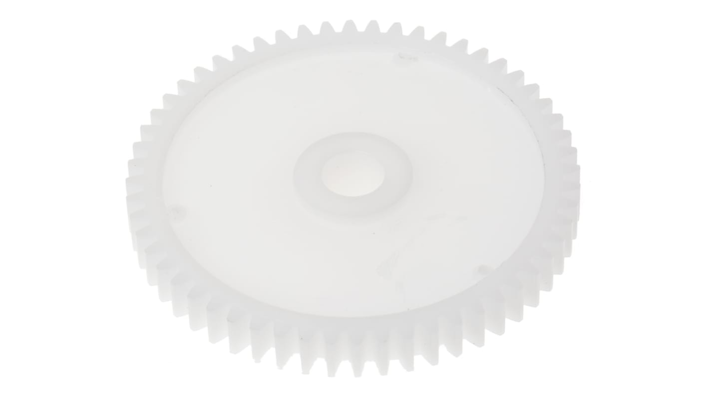 Ingranaggio cilindrico RS PRO, modulo 1, 56 denti, passo Ø 56mm, semigiunto Ø 18mm, foro Ø 8mm, in POM