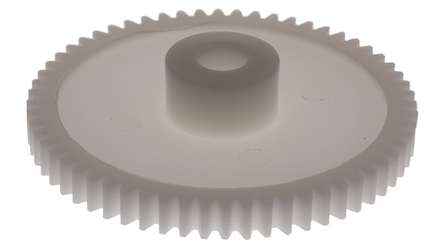 Ingranaggio cilindrico RS PRO, modulo 1, 60 denti, passo Ø 60mm, semigiunto Ø 18mm, foro Ø 8mm, in POM