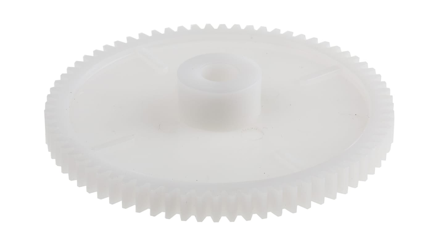 Ingranaggio cilindrico RS PRO, modulo 1, 72 denti, passo Ø 72mm, semigiunto Ø 18mm, foro Ø 8mm, in POM