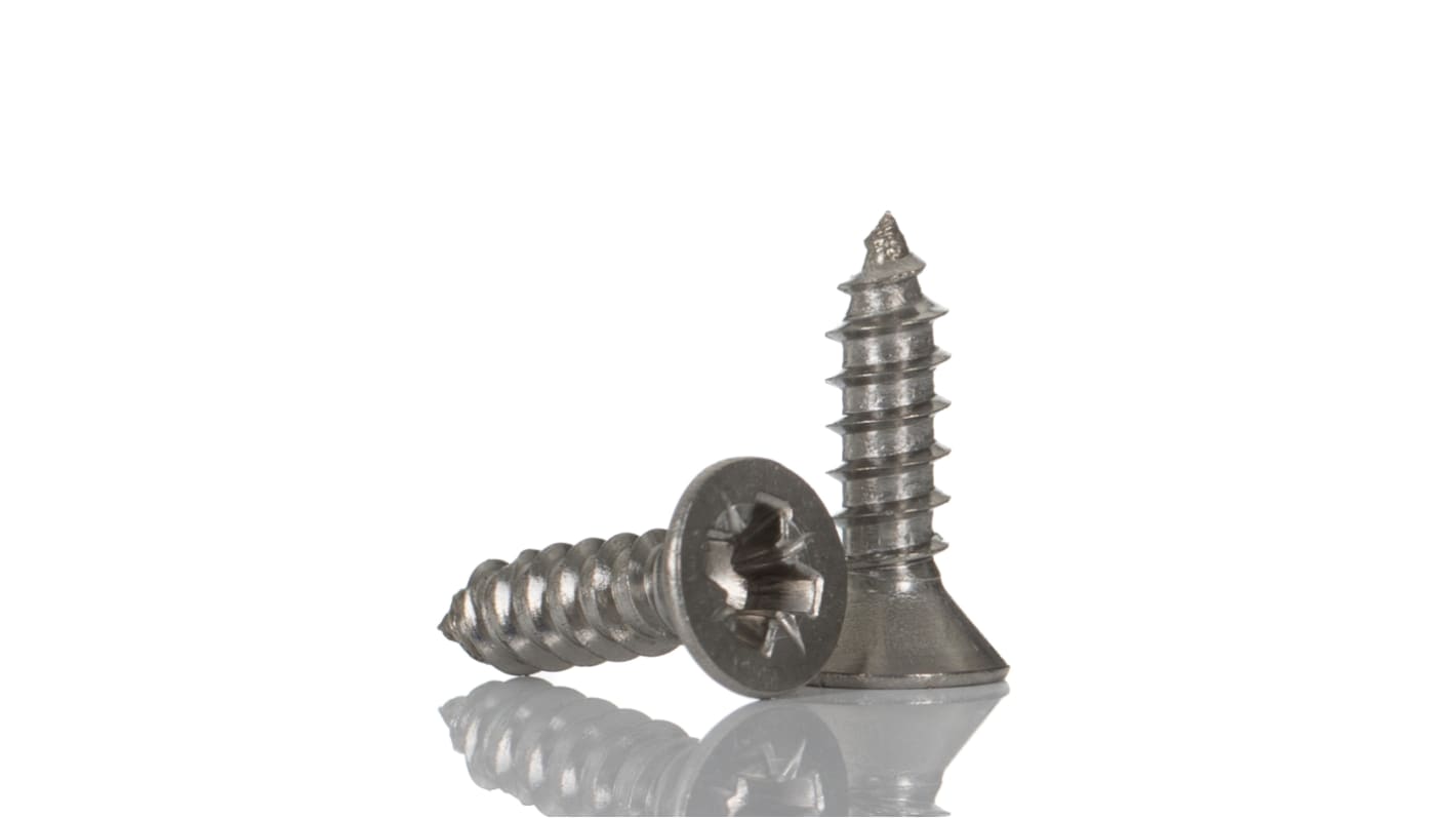 RS PRO Plain Stainless Steel Countersunk Head Self Tapping Screw, N°6 x 1/2in Long 13mm Long