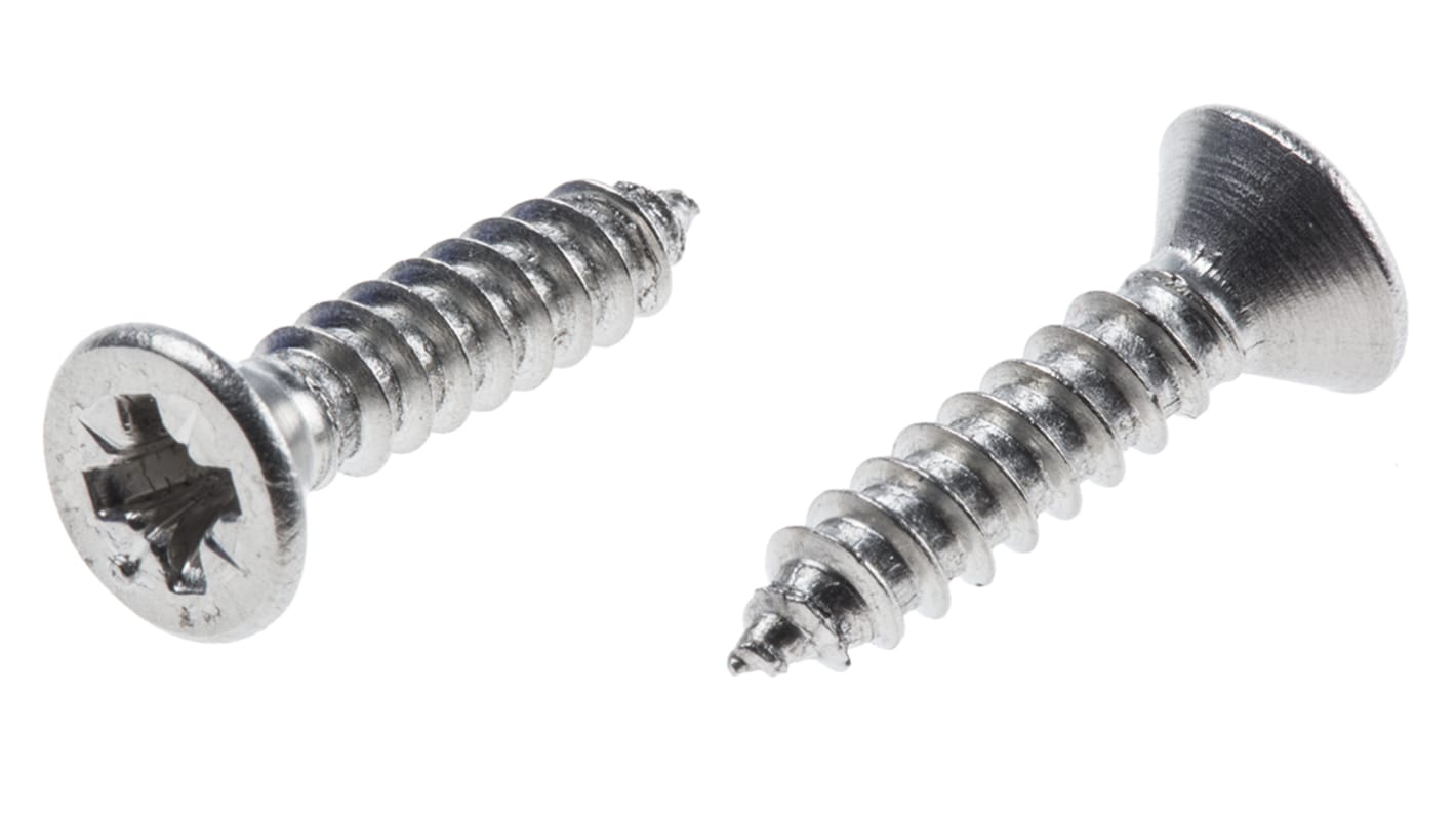 RS PRO Plain Stainless Steel Countersunk Head Self Tapping Screw, N°8 x 3/4in Long 19mm Long