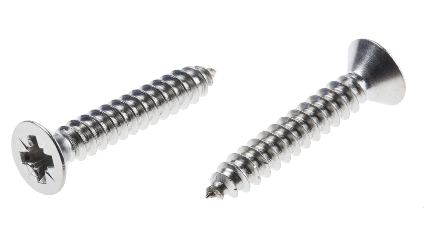 RS PRO Plain Stainless Steel Countersunk Head Self Tapping Screw, N°8 x 1in Long 25mm Long