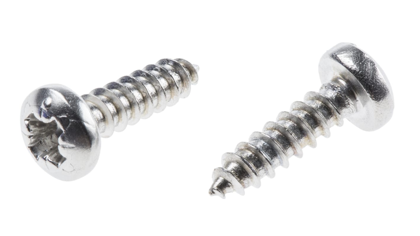 RS PRO Plain Stainless Steel Pan Head Self Tapping Screw, N°6 x 1/2in Long 13mm Long