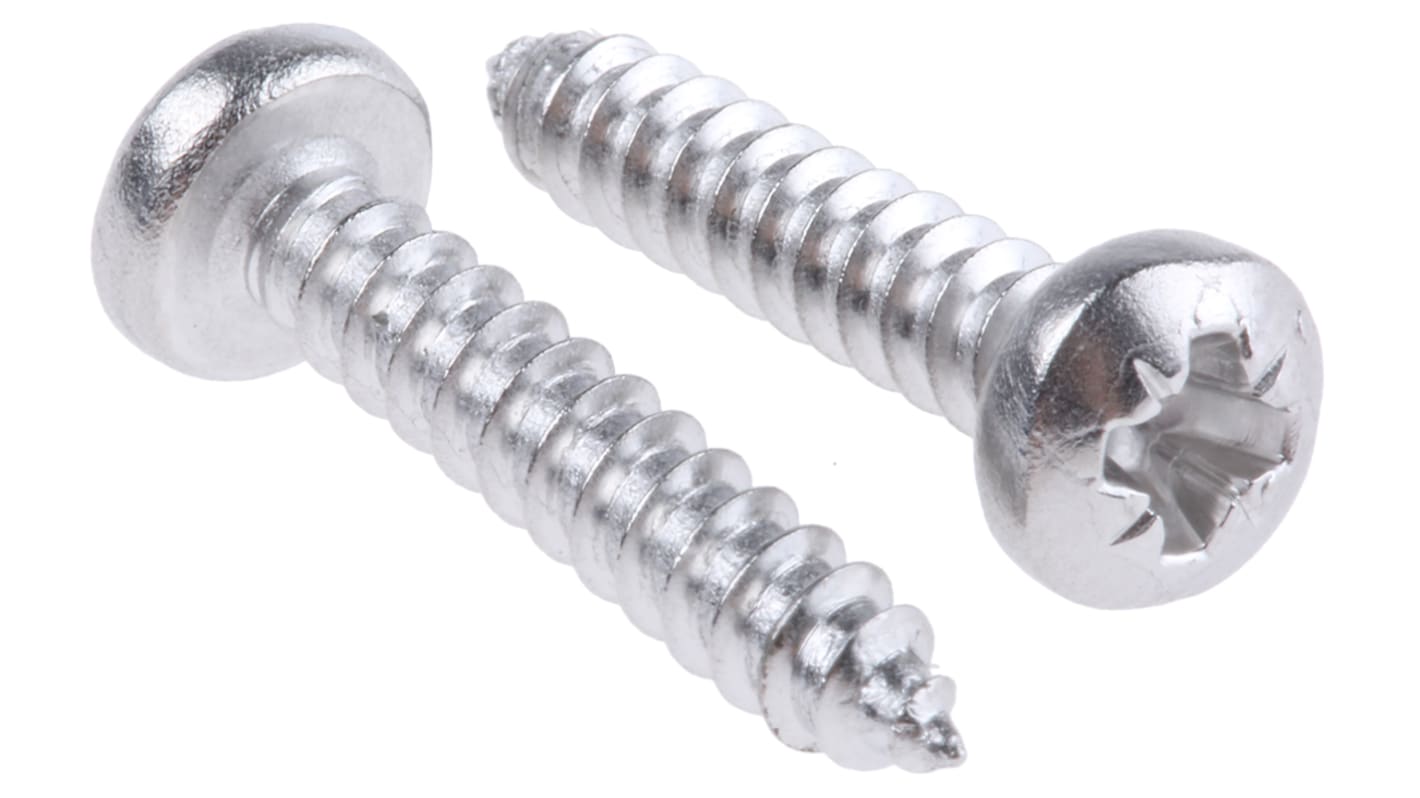 RS PRO Plain Stainless Steel Pan Head Self Tapping Screw, N°6 x 3/4in Long 19mm Long