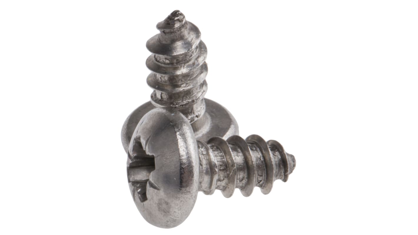 RS PRO Plain Stainless Steel Pan Head Self Tapping Screw, N°8 x 3/8in Long 9.5mm Long