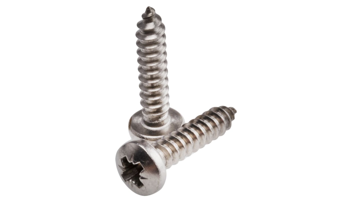 RS PRO Plain Stainless Steel Pan Head Self Tapping Screw, N°8 x 3/4in Long 19mm Long