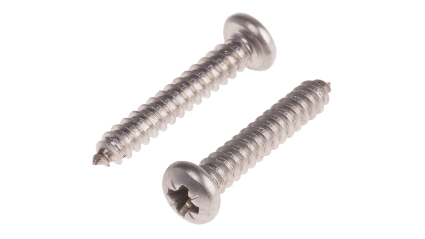 RS PRO Plain Stainless Steel Pan Head Self Tapping Screw, N°8 x 1in Long 25mm Long