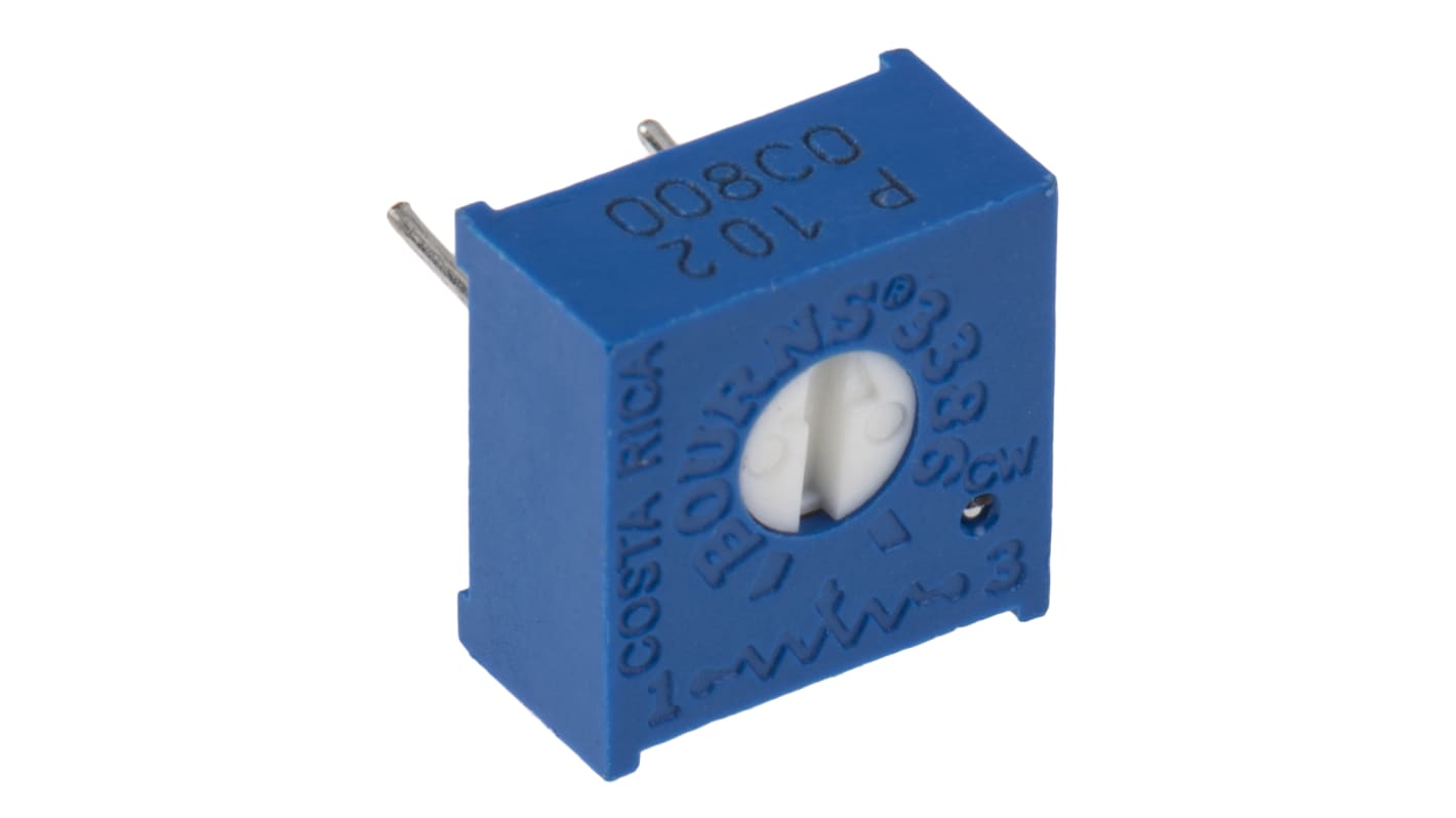 Potenciómetro para PCB Bourns serie 3386, 1kΩ máximo, ±10%, ±100ppm/°C, 0.5W, Montaje en orificio pasante
