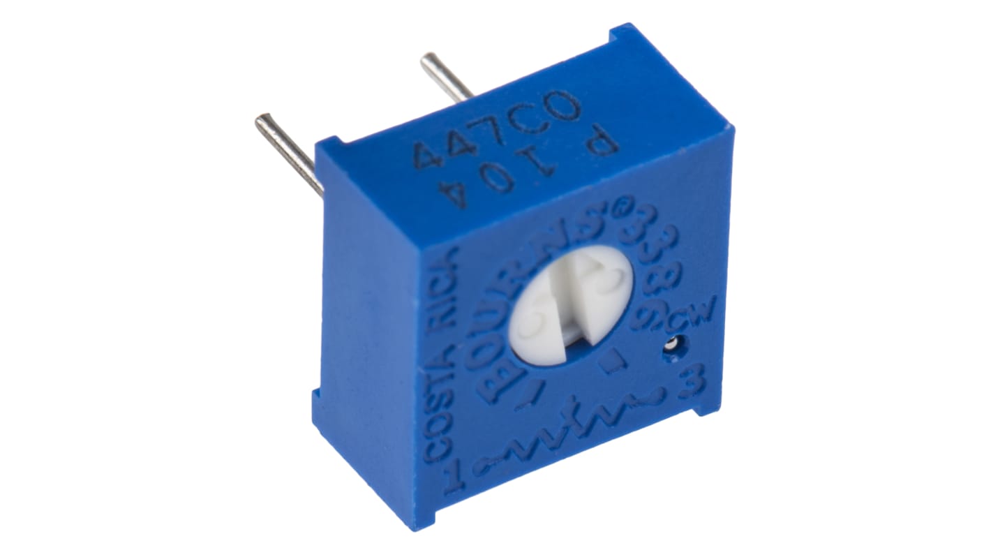 100kΩ, Through Hole Trimmer Potentiometer 0.5W Top Adjust Bourns, 3386