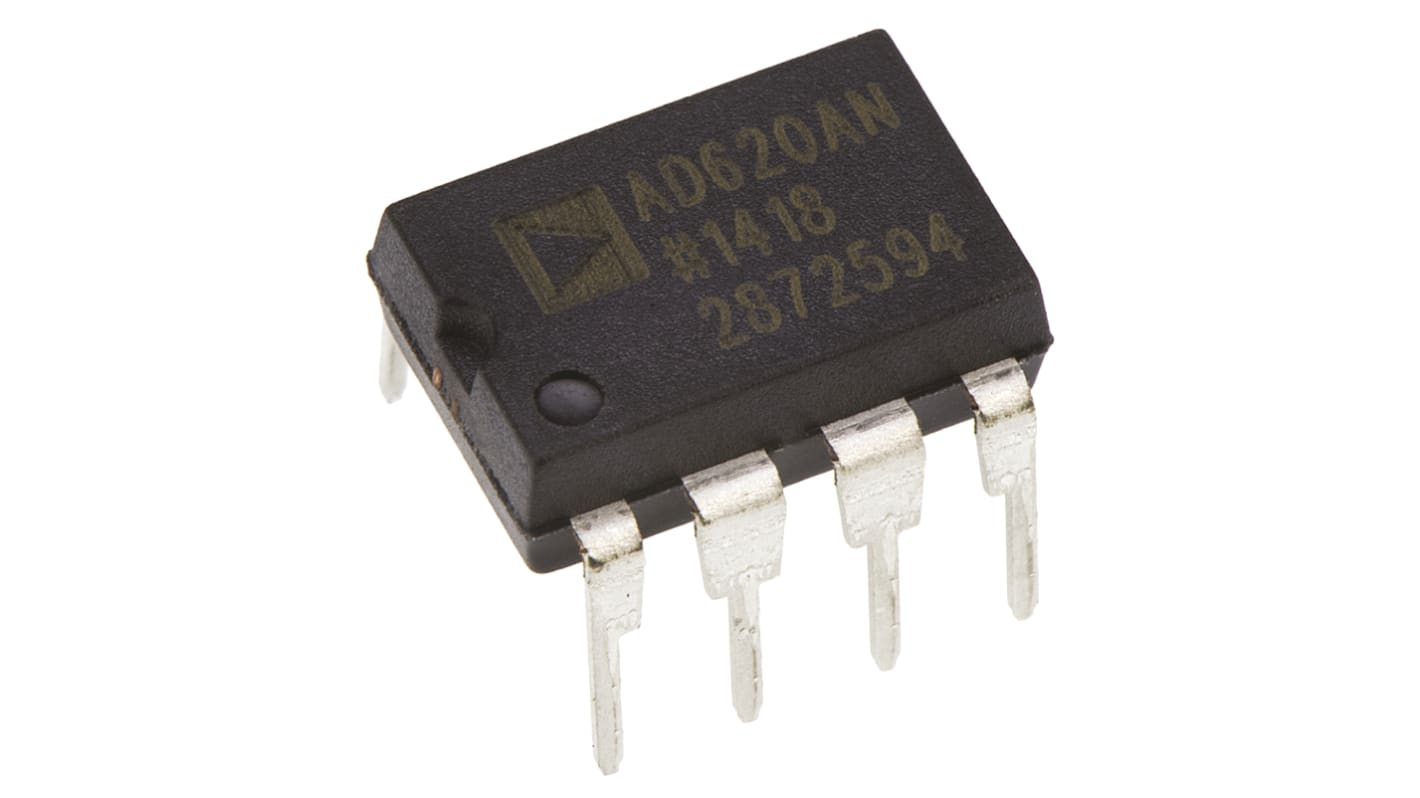 AD620ANZ Analog Devices, Instrumentation Amplifier, 0.125mV Offset 1MHz, 8-Pin PDIP