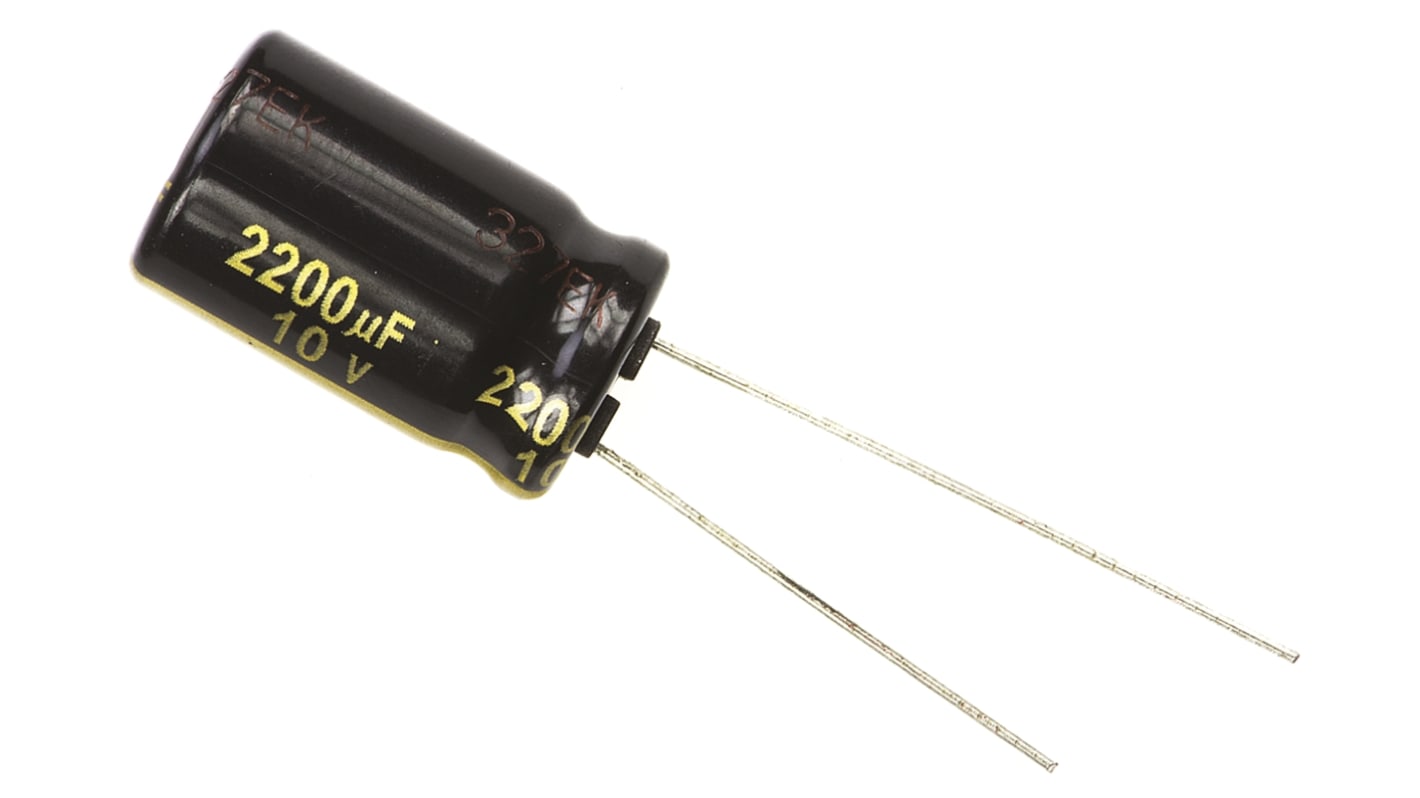 Panasonic 2200μF Aluminium Electrolytic Capacitor 10V dc, Radial, Through Hole - EEUFM1A222