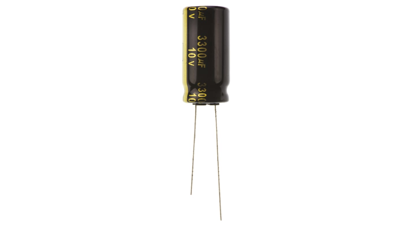 Panasonic 3300μF Aluminium Electrolytic Capacitor 10V dc, Radial, Through Hole - EEUFM1A332