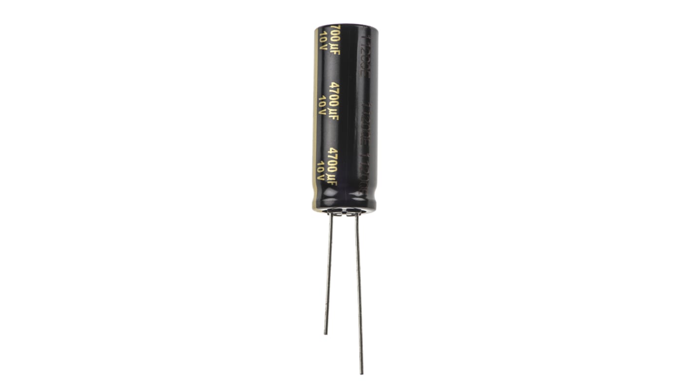 Condensador electrolítico Panasonic serie FM-A, 4700μF, ±20%, 10V dc, Radial, Orificio pasante, 12.5 (Dia.) x 35mm,