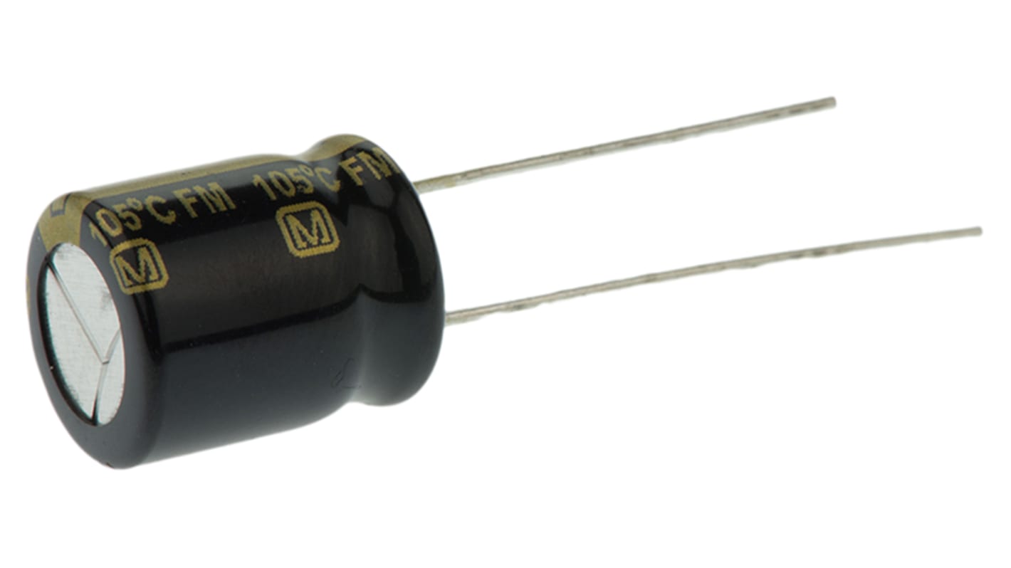 Condensador electrolítico Panasonic serie FM-A, 680μF, ±20%, 10V dc, Radial, Orificio pasante, 10 (Dia.) x 12.5mm, paso