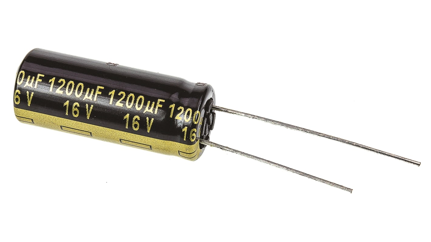 Panasonic 1200μF Aluminium Electrolytic Capacitor 16V dc, Radial, Through Hole - EEUFM1C122L