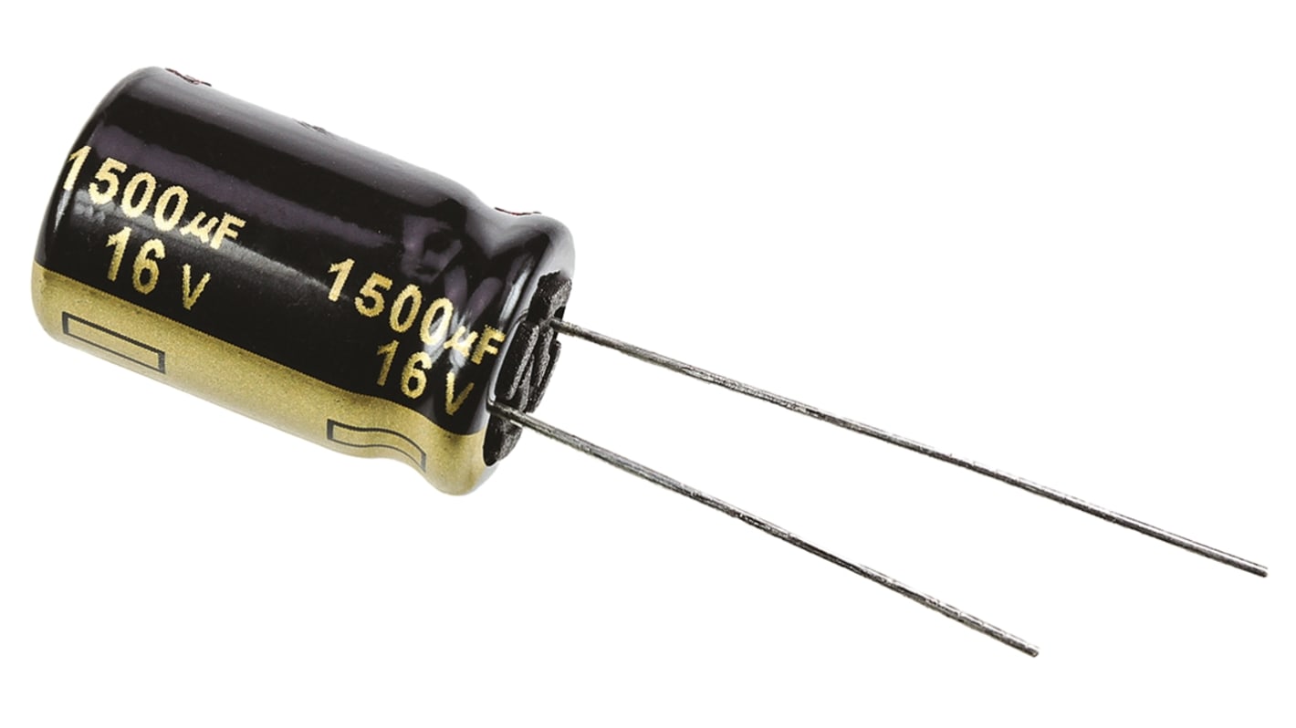 Panasonic 1500μF Aluminium Electrolytic Capacitor 16V dc, Radial, Through Hole - EEUFM1C152